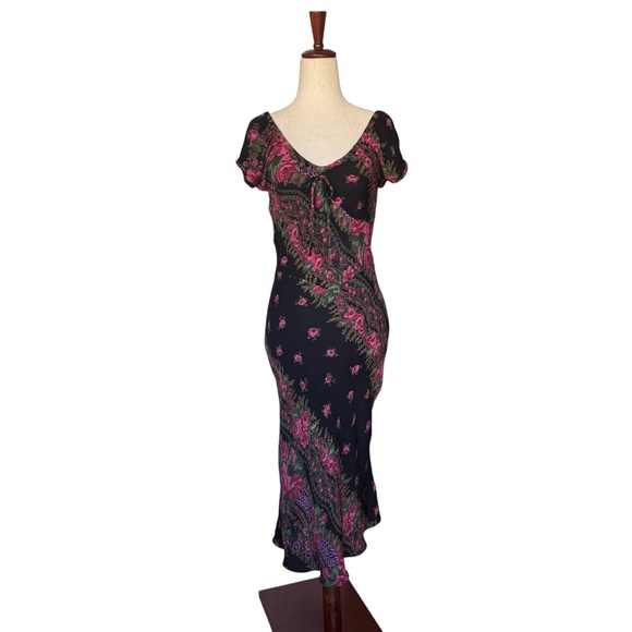 Vintage Rare Y2K Betsey Johnson Black Label Milkmaid Black Floral Roses Dress S